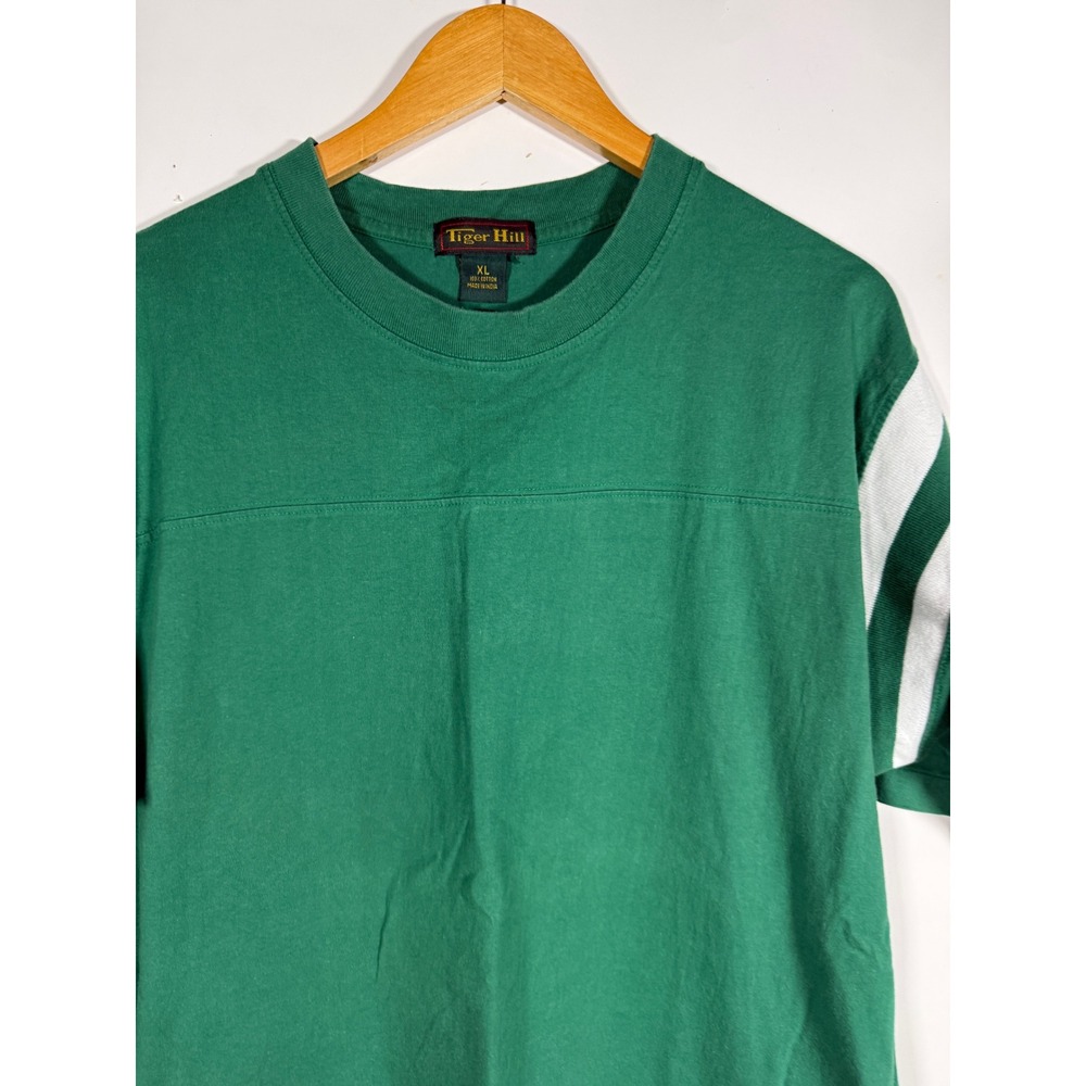 Vintage Tiger Hill Mens Green Athletic Stripe Short Sleeve T-Shirt XL